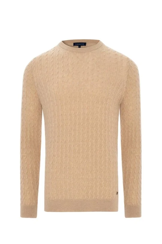 Hemington - Saç Örgü Desen Lambswool Camel Kazak (5)