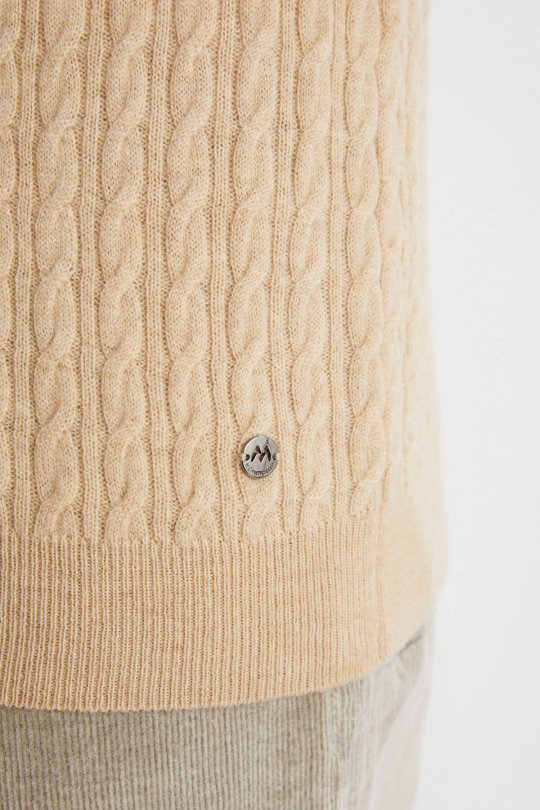 Saç Örgü Desen Lambswool Camel Kazak