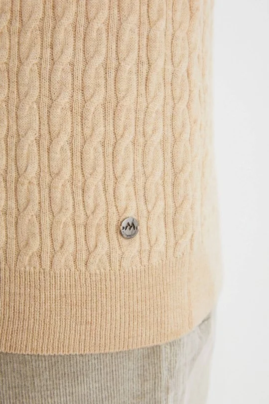 Hemington - Saç Örgü Desen Lambswool Camel Kazak (3)