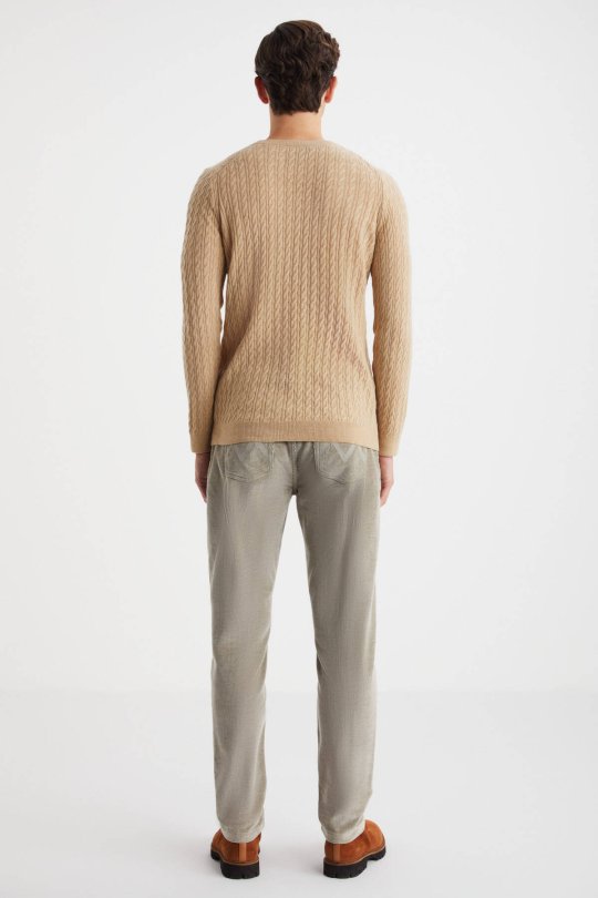 Saç Örgü Desen Lambswool Camel Kazak