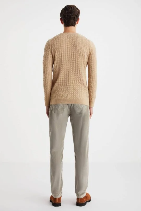 Hemington - Saç Örgü Desen Lambswool Camel Kazak (4)