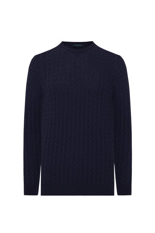 Saç Örgü Desen Lambswool Lacivert Kazak