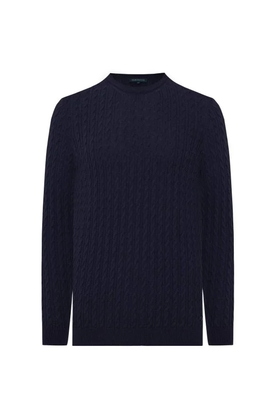 Hemington - Saç Örgü Desen Lambswool Lacivert Kazak (6)