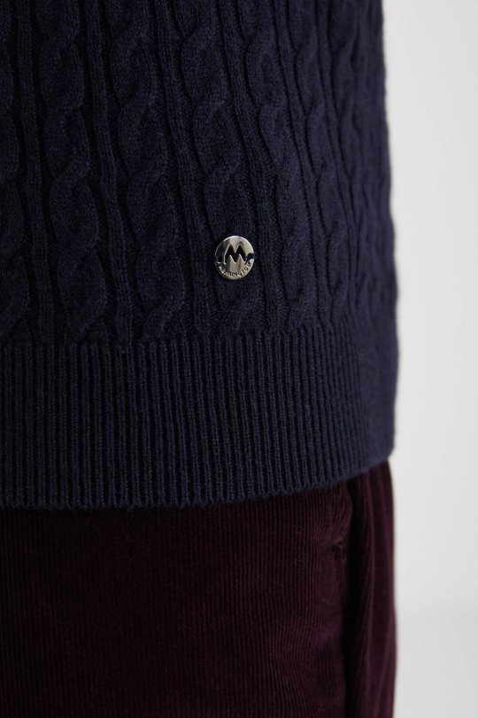 Saç Örgü Desen Lambswool Lacivert Kazak