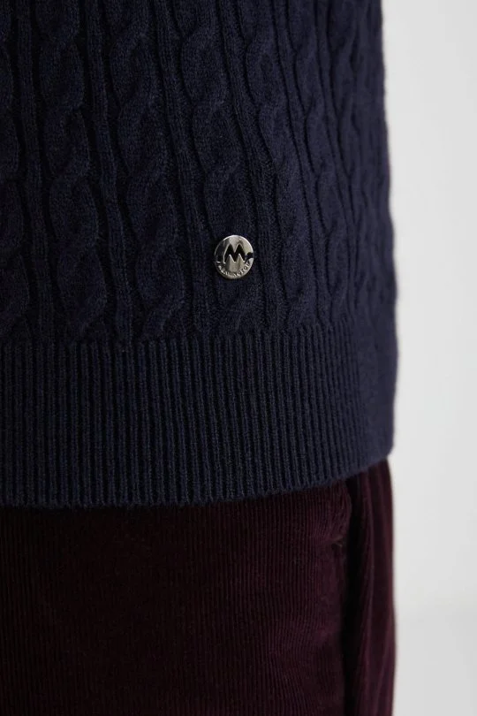 Hemington - Saç Örgü Desen Lambswool Lacivert Kazak (5)