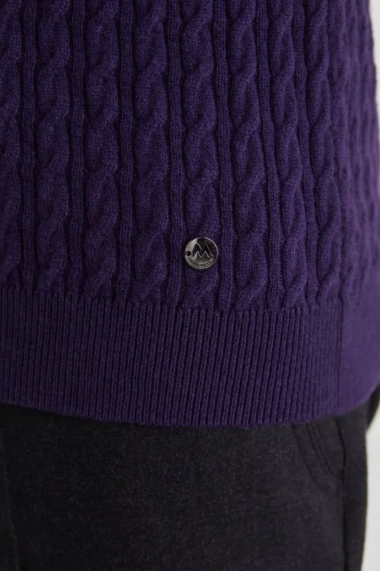 Hemington - Saç Örgü Desen Lambswool Mor Kazak (5)