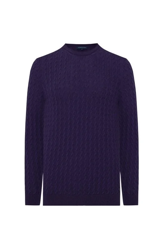Hemington - Saç Örgü Desen Lambswool Mor Kazak (7)