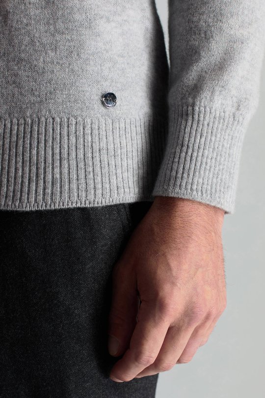 Lambswool Yün Argyle Desenli Lupetto Yaka Açık Gri Kazak