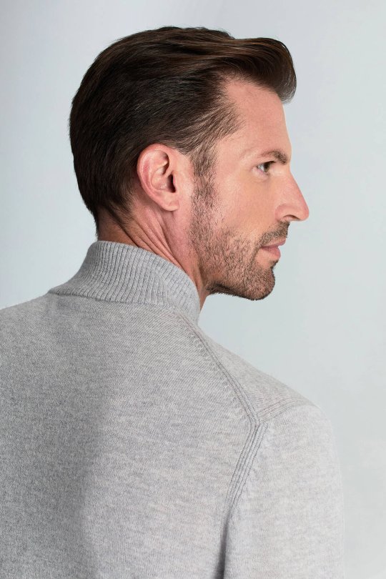 Lambswool Yün Argyle Desenli Lupetto Yaka Açık Gri Kazak