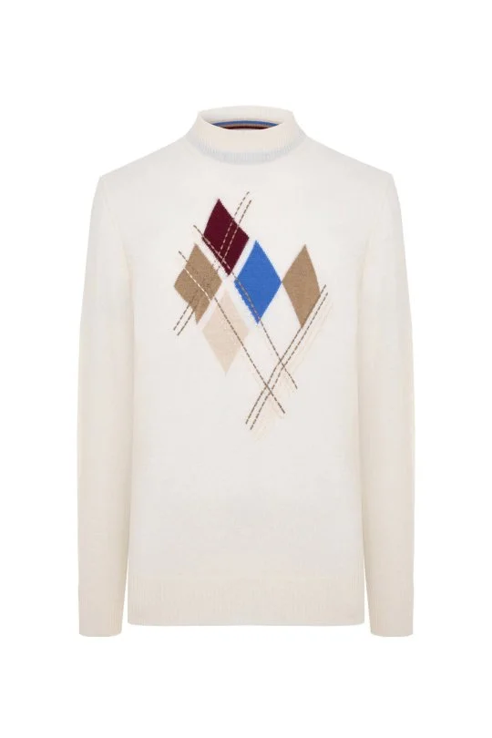 Hemington - Lambswool Yün Argyle Desenli Lupetto Yaka Ekru Kazak (6)