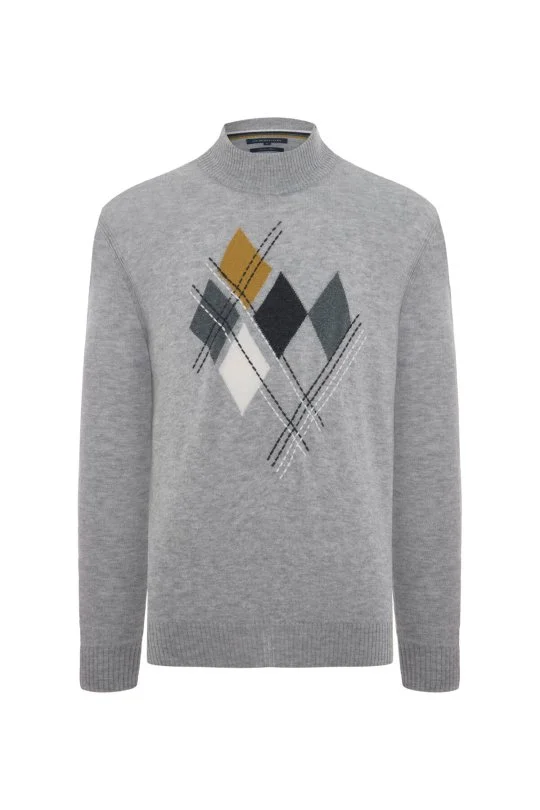 Hemington - Lambswool Yün Argyle Desenli Yarım Balıkçı Yaka Açık Gri Kazak (6)