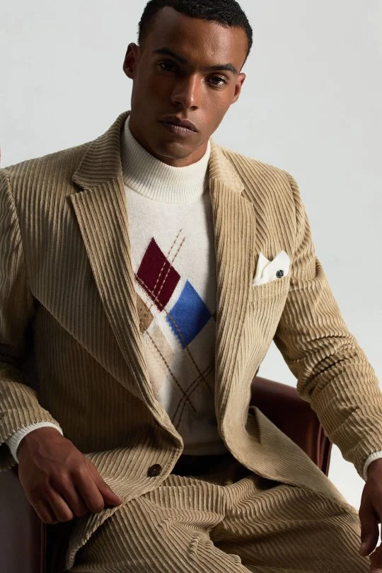 Hemington - Lambswool Yün Argyle Desenli Yarım Balıkçı Yaka Ekru Kazak (2)