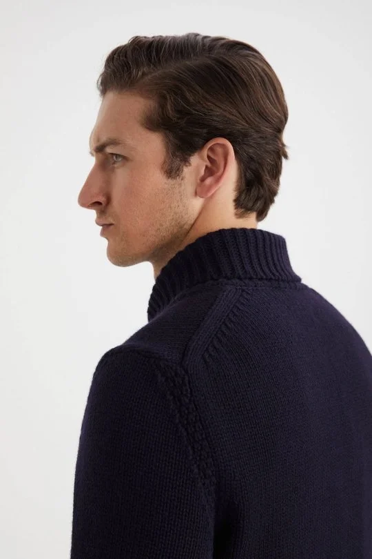 Hemington - Lambswool Yün Boğazlı Lacivert Triko Kazak (2)