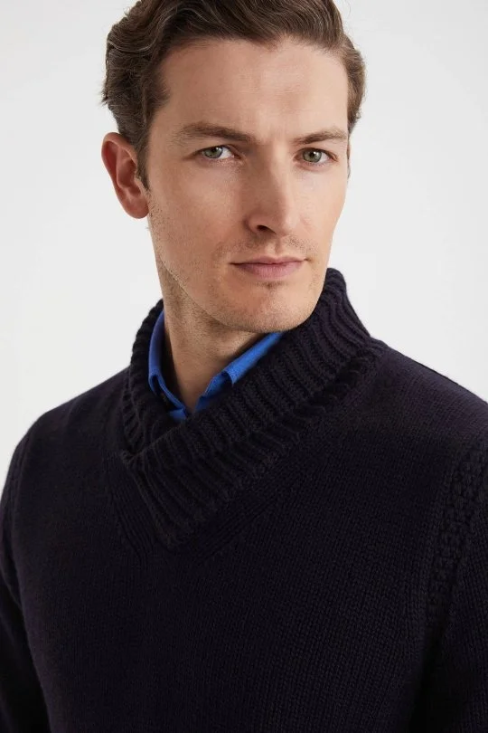 Hemington - Lambswool Yün Boğazlı Lacivert Triko Kazak (3)