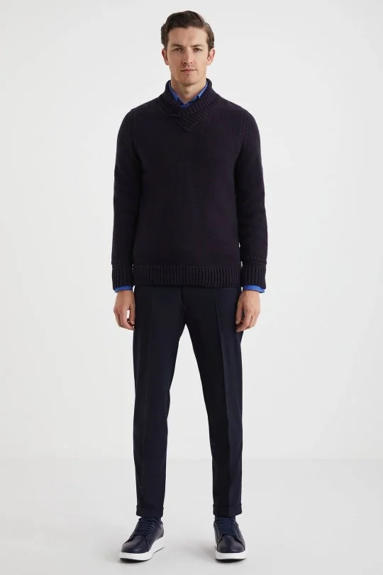 Hemington - Lambswool Yün Boğazlı Lacivert Triko Kazak (1)