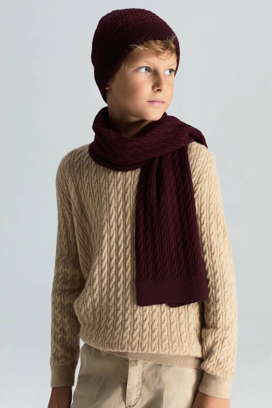 Lambswool Yün Bordo Çocuk Atkı