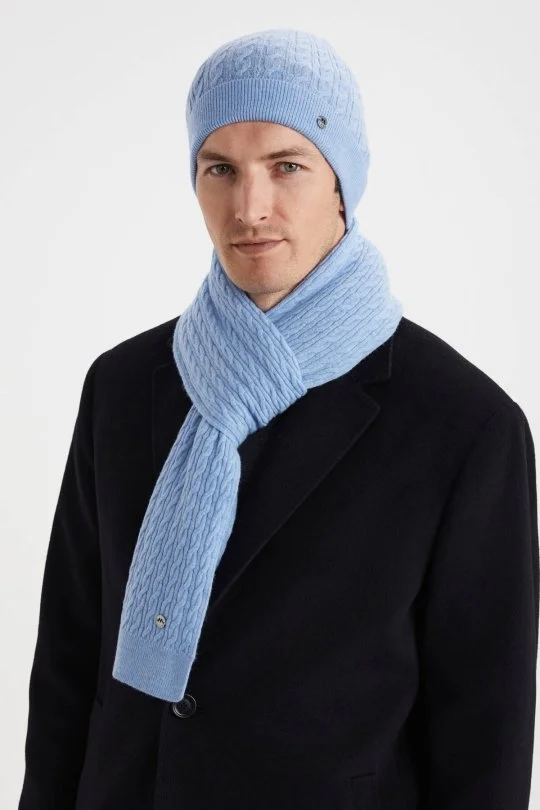 Lambswool Yün Buz Mavisi Atkı