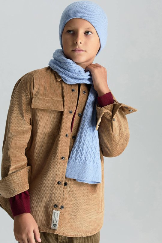 Lambswool Yün Buz Mavisi Çocuk Atkı