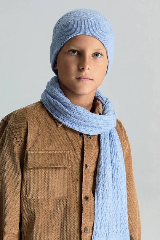 Lambswool Yün Buz Mavisi Çocuk Atkı