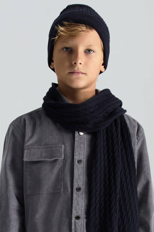 Lambswool Yün Lacivert Çocuk Bere