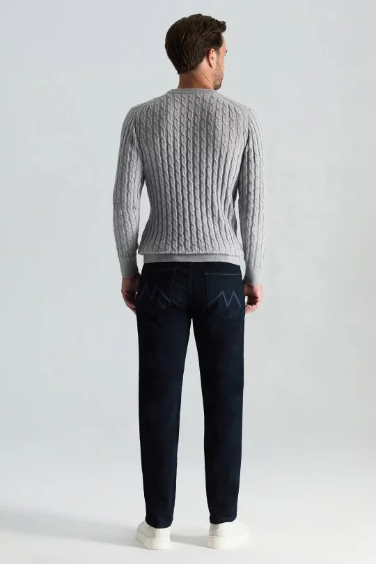 Hemington - Lambswool Yün Saç Örgü Desenli Bisiklet Yaka Açık Gri Kazak (3)