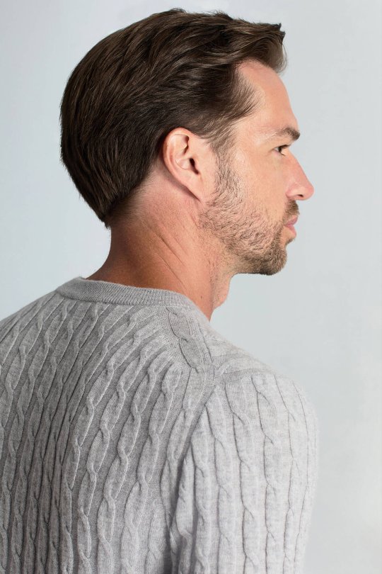 Lambswool Yün Saç Örgü Desenli Bisiklet Yaka Açık Gri Kazak