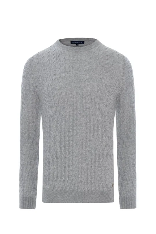 Hemington - Lambswool Yün Saç Örgü Desenli Bisiklet Yaka Açık Gri Kazak (6)