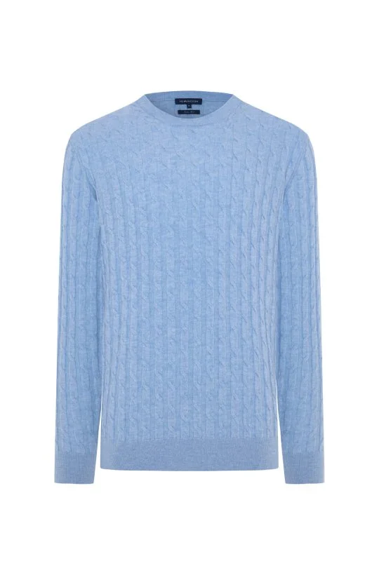 Hemington - Lambswool Yün Saç Örgü Desenli Bisiklet Yaka Buz Mavisi Kazak (6)