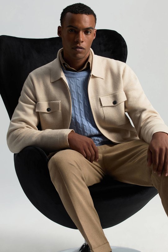 Lambswool Yün Saç Örgü Desenli Bisiklet Yaka Buz Mavisi Kazak