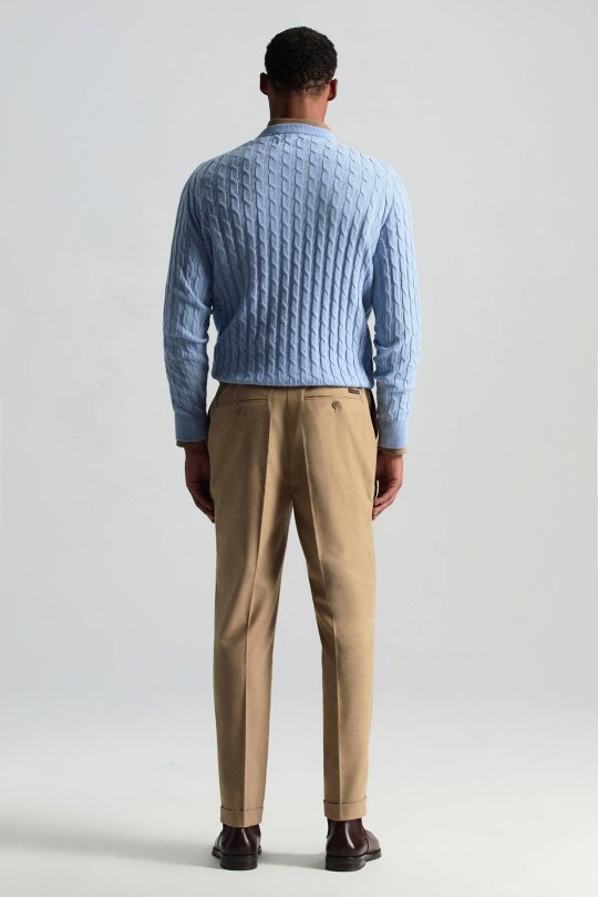 Lambswool Yün Saç Örgü Desenli Bisiklet Yaka Buz Mavisi Kazak