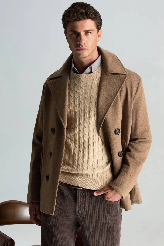 Hemington - Lambswool Yün Saç Örgü Desenli Bisiklet Yaka Camel Kazak (1)