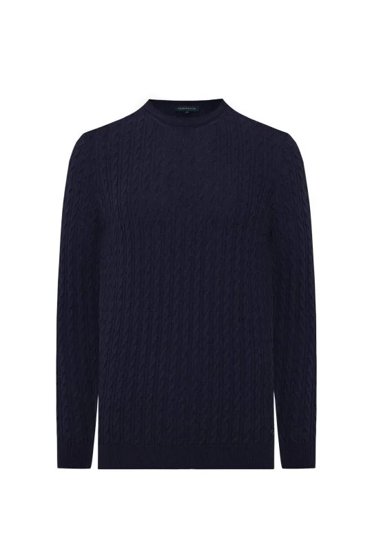 Hemington - Lambswool Yün Saç Örgü Desenli Bisiklet Yaka Lacivert Kazak (6)
