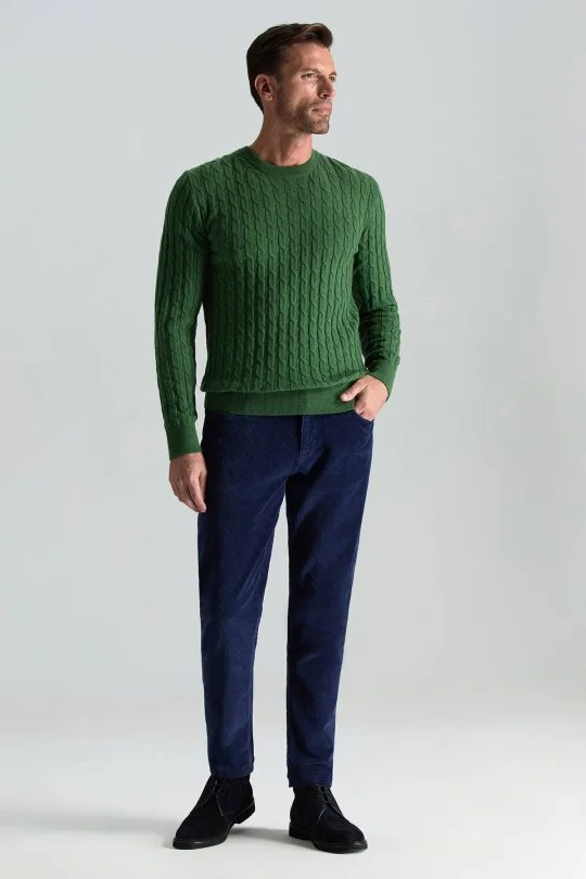 Hemington - Lambswool Yün Saç Örgü Desenli Bisiklet Yaka Yeşil Kazak (1)