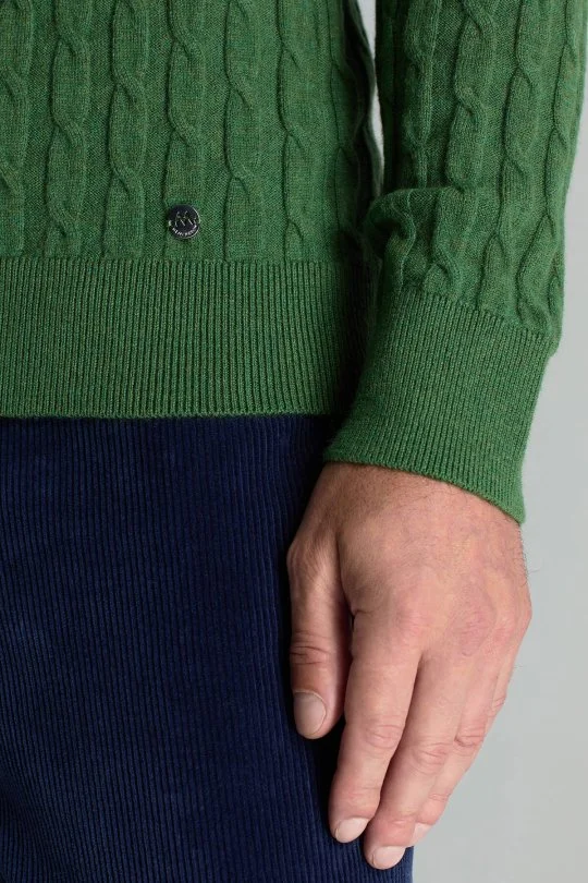 Hemington - Lambswool Yün Saç Örgü Desenli Bisiklet Yaka Yeşil Kazak (5)