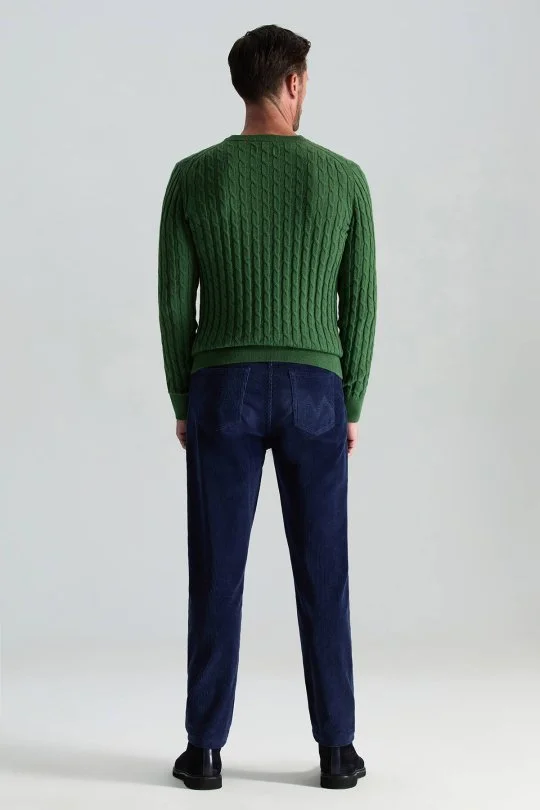 Hemington - Lambswool Yün Saç Örgü Desenli Bisiklet Yaka Yeşil Kazak (3)