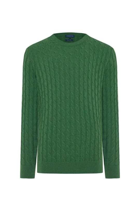 Hemington - Lambswool Yün Saç Örgü Desenli Bisiklet Yaka Yeşil Kazak (6)