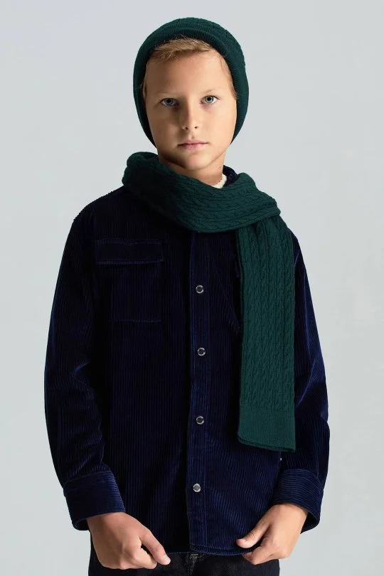 Hemington - Lambswool Yün Yeşil Çocuk Atkı