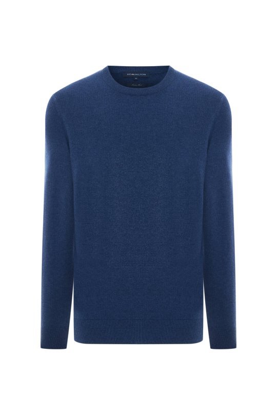 Lambswool Yünü Bisiklet Yaka Mavi Triko Kazak