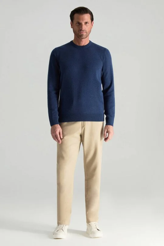 Hemington - Lambswool Yünü Bisiklet Yaka Mavi Triko Kazak (1)