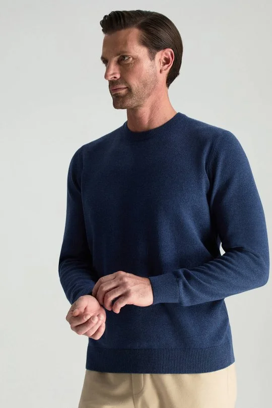 Hemington - Lambswool Yünü Bisiklet Yaka Mavi Triko Kazak (3)