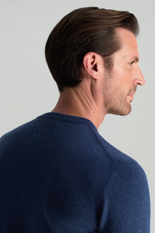 Lambswool Yünü Bisiklet Yaka Mavi Triko Kazak