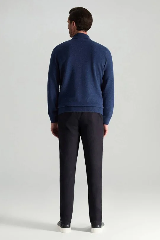 Hemington - Lambswool Yünü Polo Yaka Yarım Fermuarlı Mavi Triko Kazak (4)