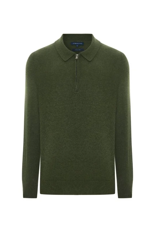 Hemington - Lambswool Yünü Polo Yaka Yarım Fermuarlı Yeşil Triko Kazak (5)