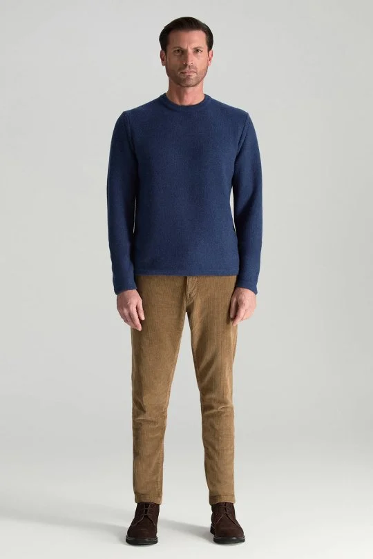 Hemington - Lambswool Yünü Şerit Detaylı Bisiklet Yaka Mavi Triko Kazak (2)