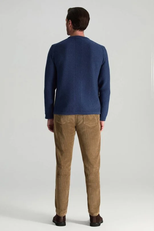 Hemington - Lambswool Yünü Şerit Detaylı Bisiklet Yaka Mavi Triko Kazak (4)