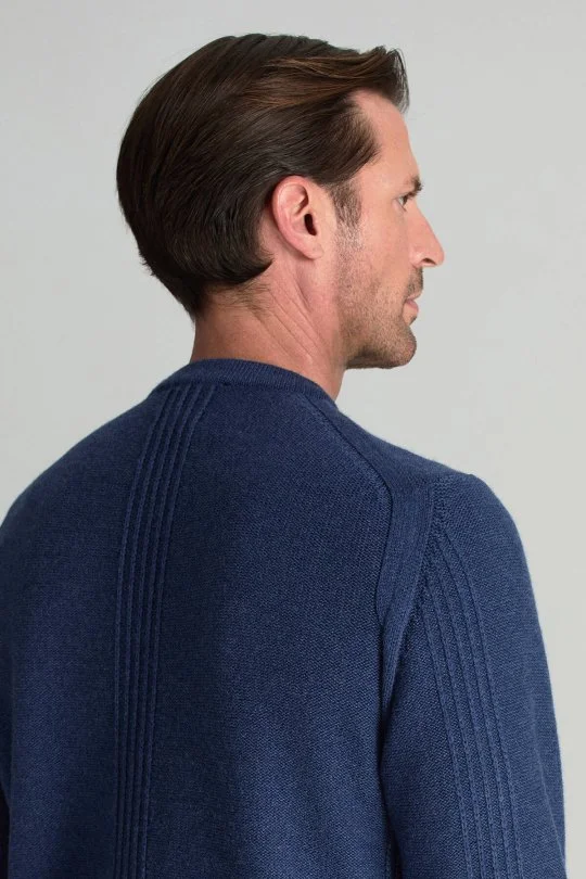 Hemington - Lambswool Yünü Şerit Detaylı Bisiklet Yaka Mavi Triko Kazak (5)