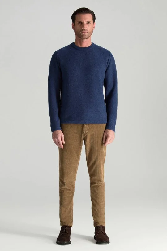 Hemington - Lambswool Yünü Şerit Detaylı Bisiklet Yaka Mavi Triko Kazak (1)