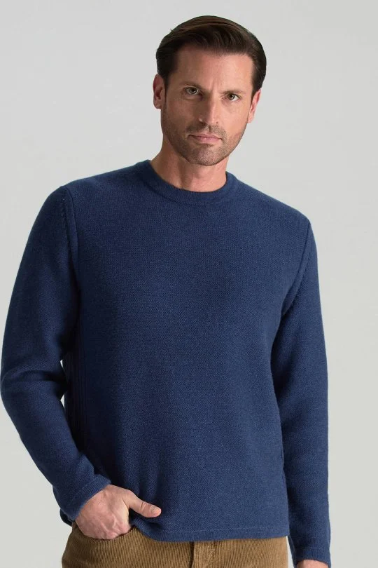 Hemington - Lambswool Yünü Şerit Detaylı Bisiklet Yaka Mavi Triko Kazak (1)