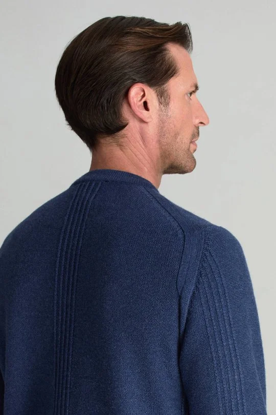 Hemington - Lambswool Yünü Şerit Detaylı Bisiklet Yaka Mavi Triko Kazak (5)