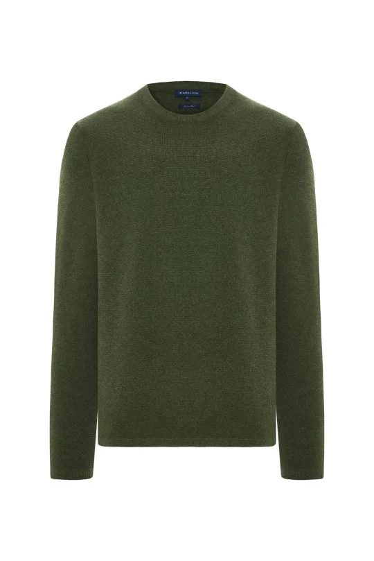 Hemington - Lambswool Yünü Şerit Detaylı Bisiklet Yaka Yeşil Triko Kazak (6)